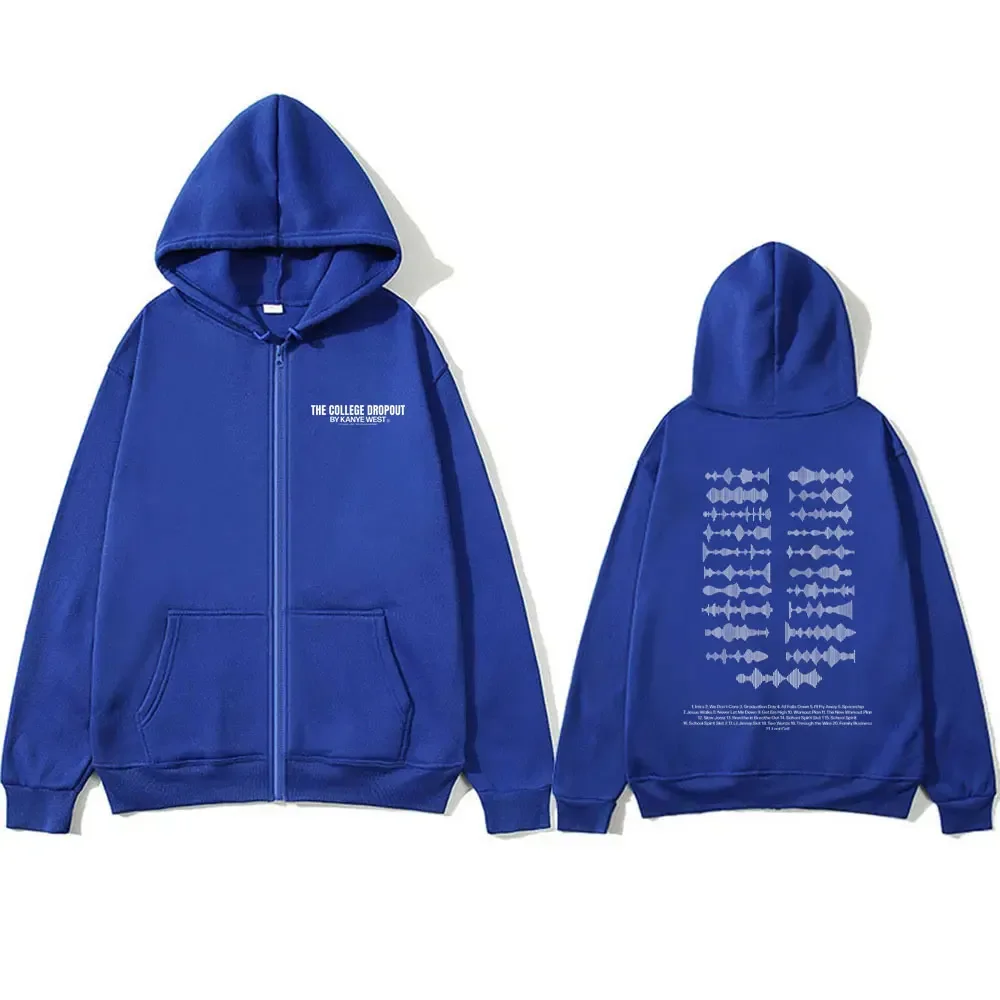 Kanye West The College Dropout Music Album Soundwave Tracklist Print Zipper Hoodie Male Hip Hop Hoodies Oversized Zip Up Jacket