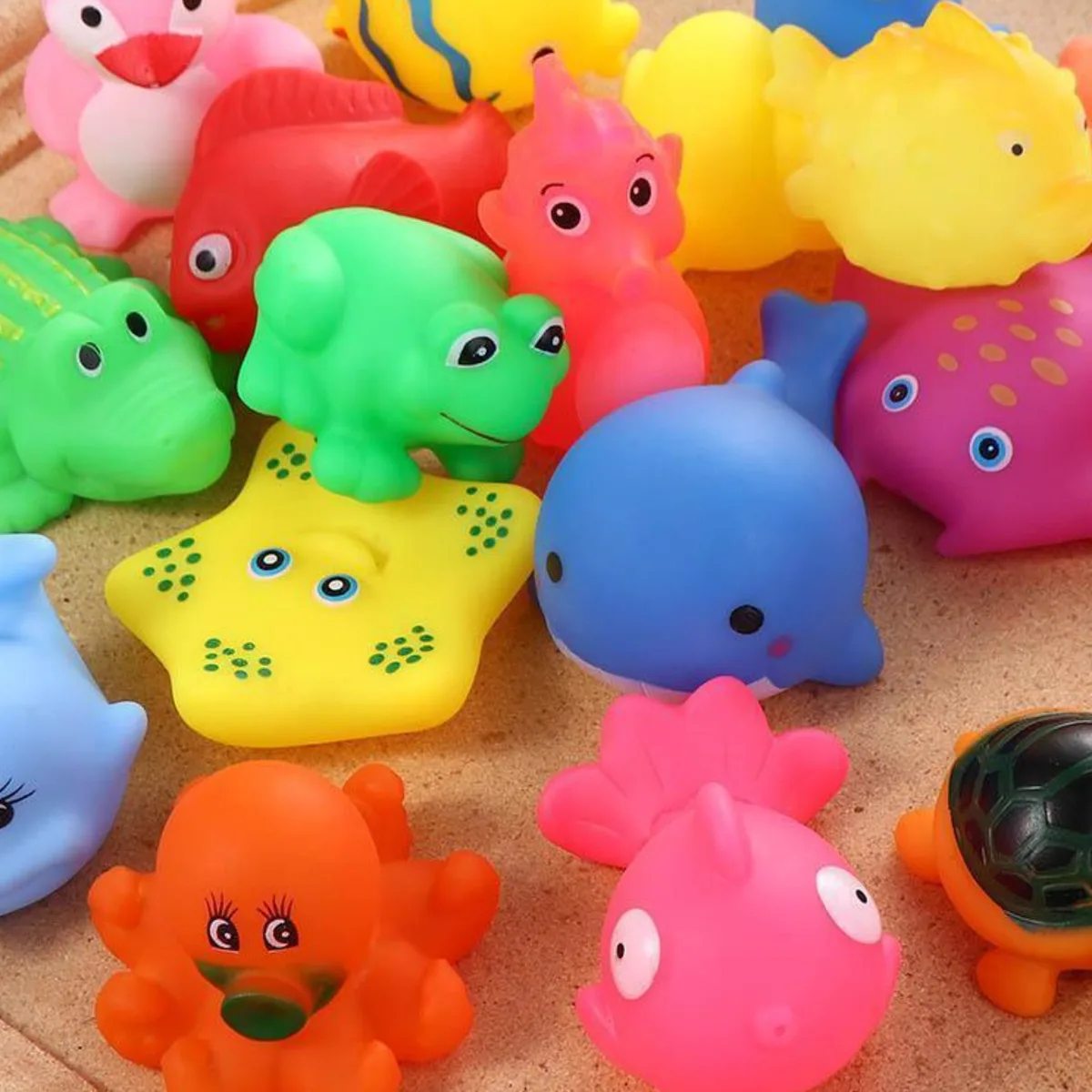 10Pcs Cute Animals Swimming Water Toys For Children Soft Rubber Float Squeeze Sound Squeaky Bathing Toy For Baby Bath Toys Gift 5