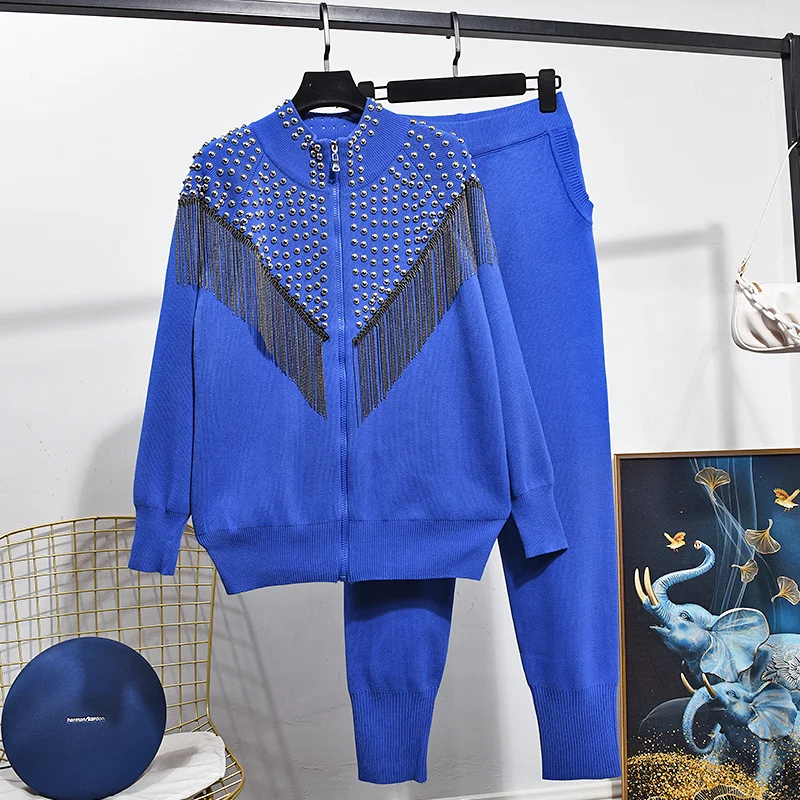 5-color-rivet-chain-tassel-knit-tracksuits-outfits-women-loose-casual-zipper-cardigan-sweater-pencil-pants-two-piece-set-female