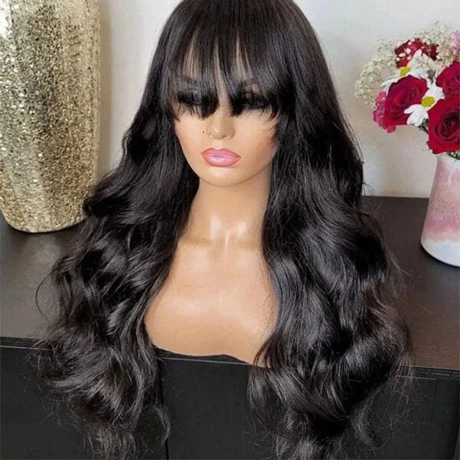 Body Wave Wigs With Bangs Human Hair Wigs For Women Brazilian Hair Wig With Bangs Glueless Machine Made Wigs Short Bob Wig Sale