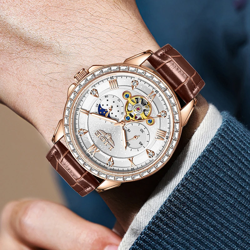 2026 LIGE New Luxury Men Watch Automatic Mechanical Watch for Men Business Sport Wristwatch Waterproof Leather Belt Clock Male