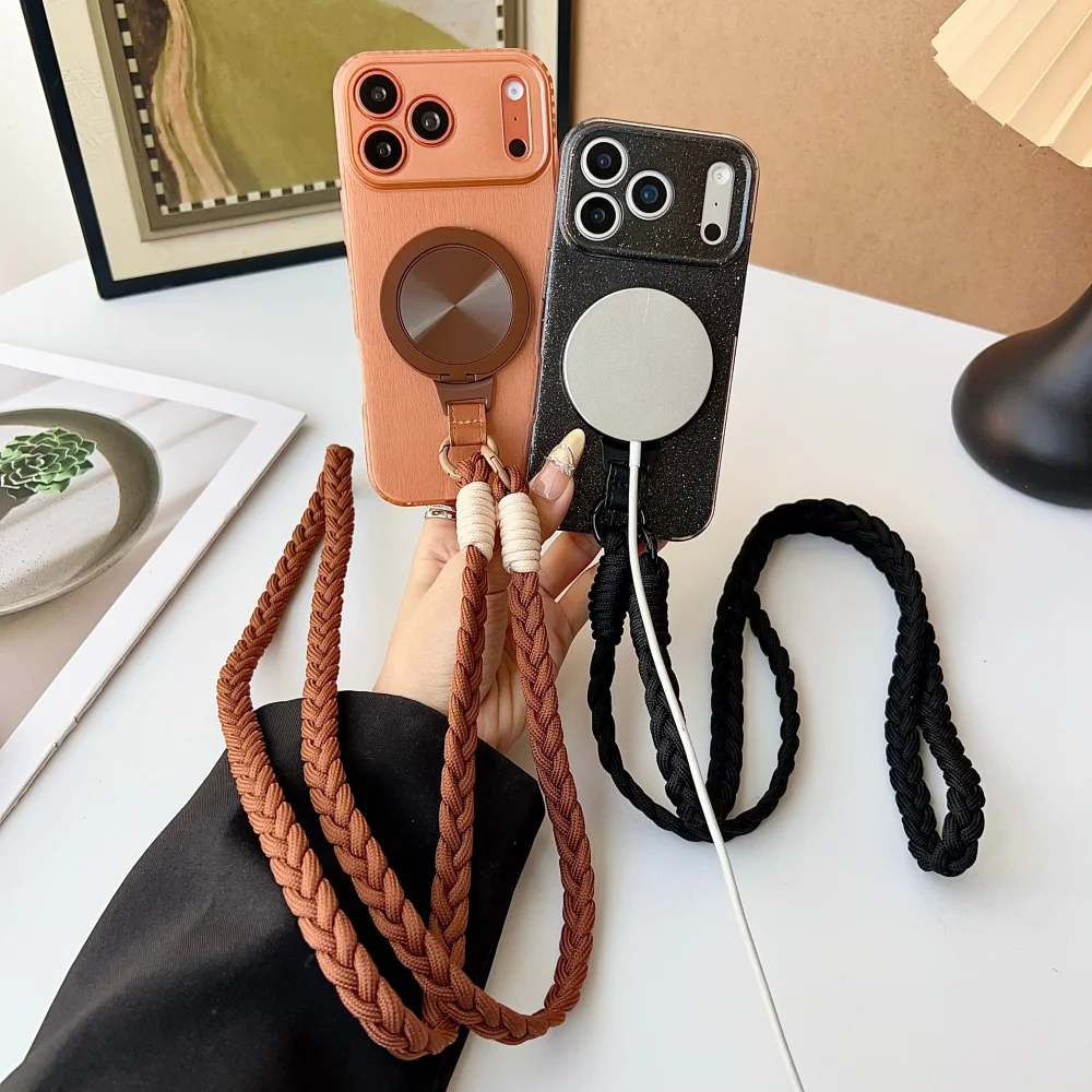 Universal Crossbody Phone Lanyard with Stand and Anti-Lost Strap - Solid Color