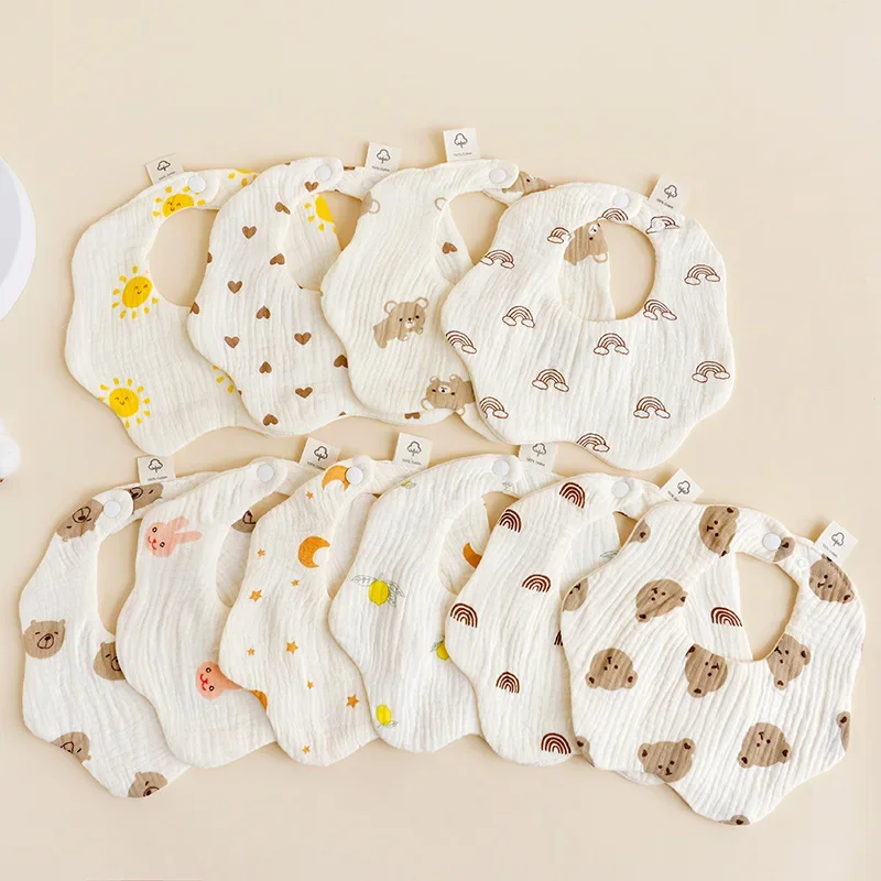Crepe Baby Bib Resin Clasp Newborn Saliva Towel Baby Eating Bib Baby Spitting Bib Cute and Sweet Infant Accessories