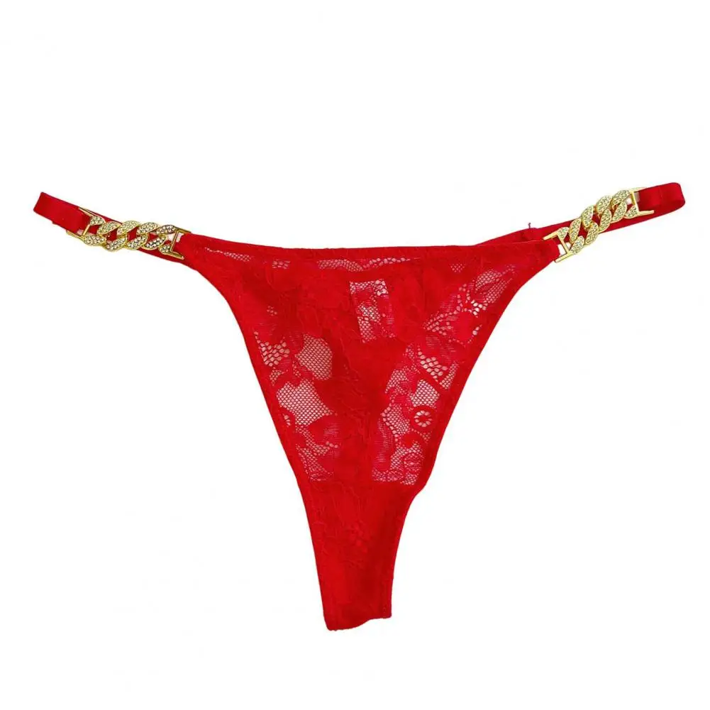 

Women Mesh Lace Thong Elegant Rhinestone Chain Thong Lace Mesh Underpants Sexy Embroidered Lady Soft Breathable Stylish Women's