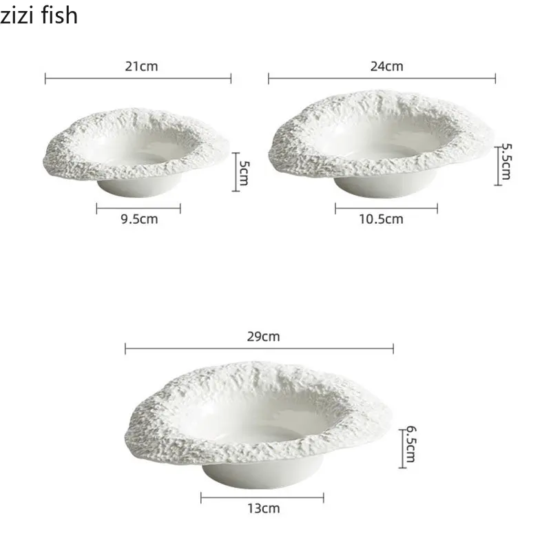 Rock Texture Ceramic Main Dish Plate Hotel Restaurant Household Dinner Plate Pasta Salad Mushroom Soup Plates Hat Shaped Bowl