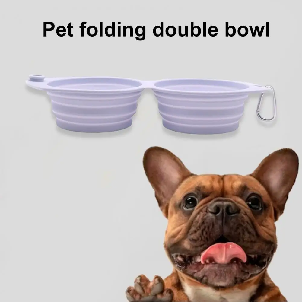 

Travel Dog Bowl Portable Silicone Double Bowl for Dogs Cats Collapsible Travel Pet Bowl Set with Hooks for Hiking for Small
