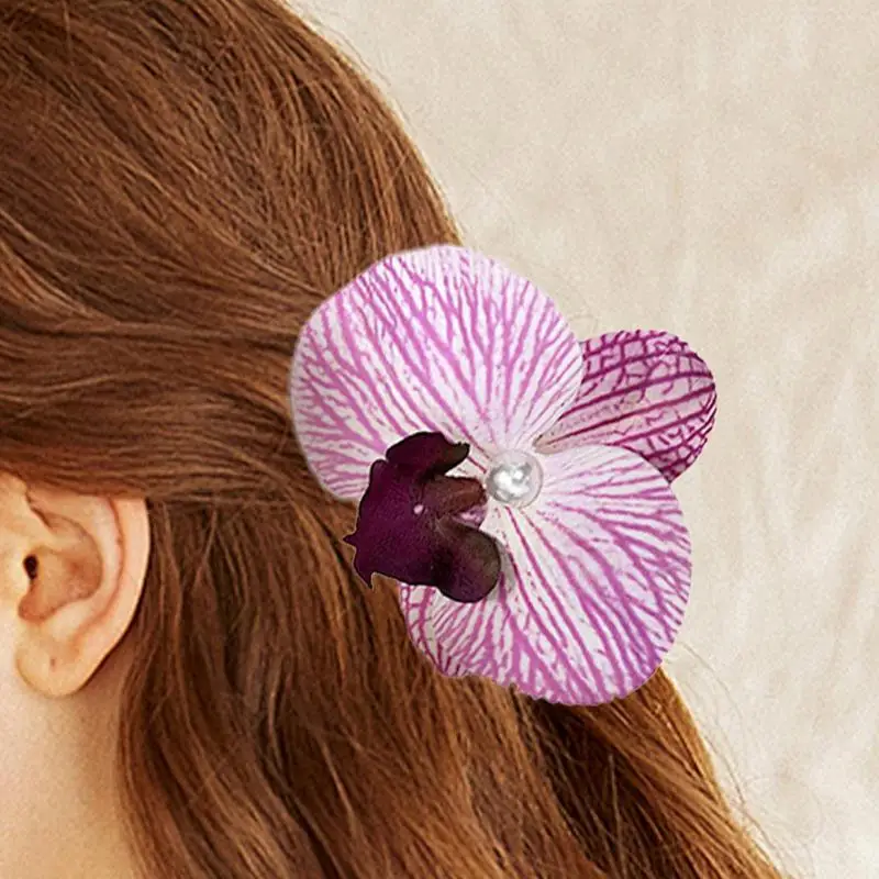 Pince clip barette cheveux branche 4 orchidee orchidees