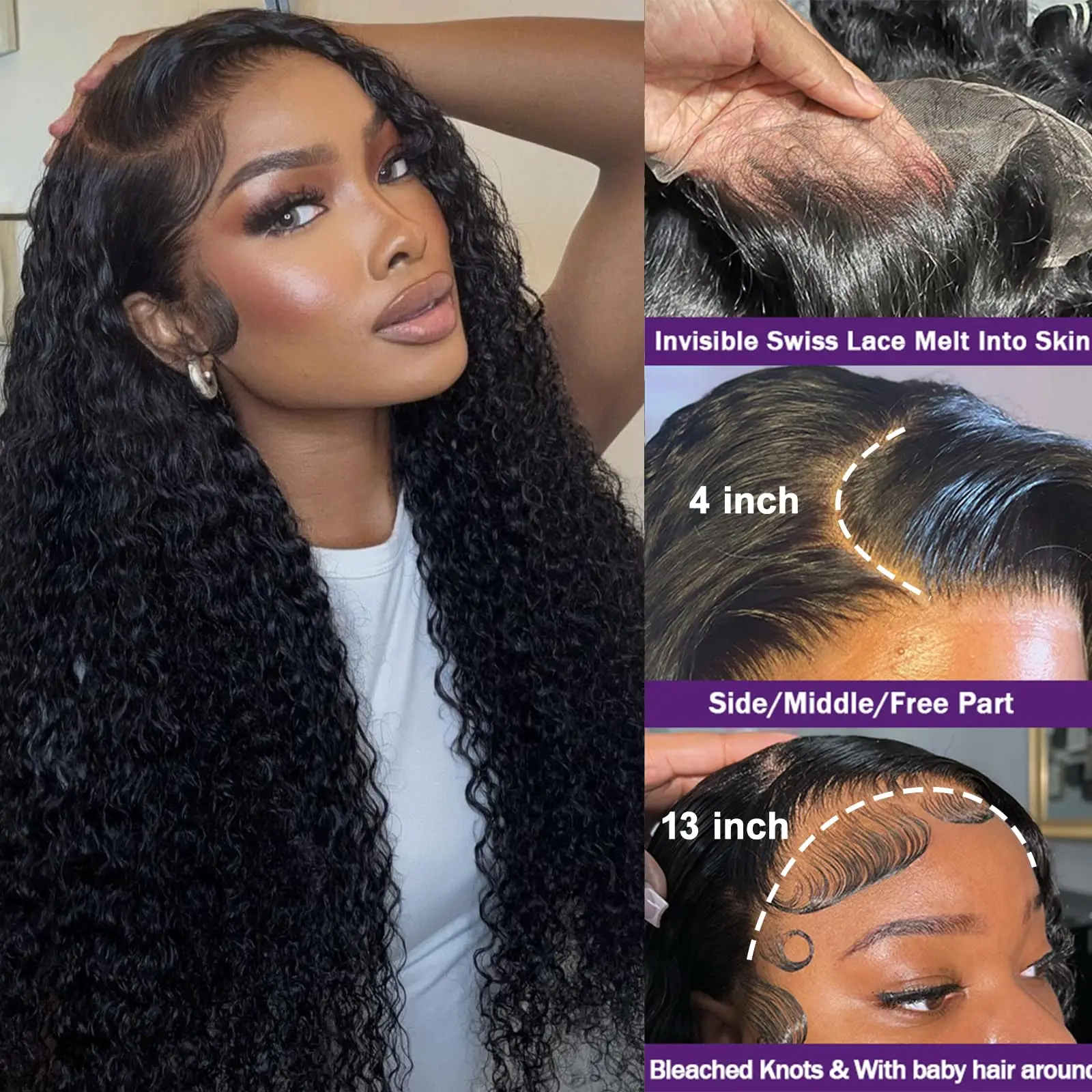 250 Density Loose Deep Wave 13x6 Lace Front Human Hair Wigs Brazilian 30 40 Inches Curly Water Wave HD 13x4 Lace Frontal Wig 5