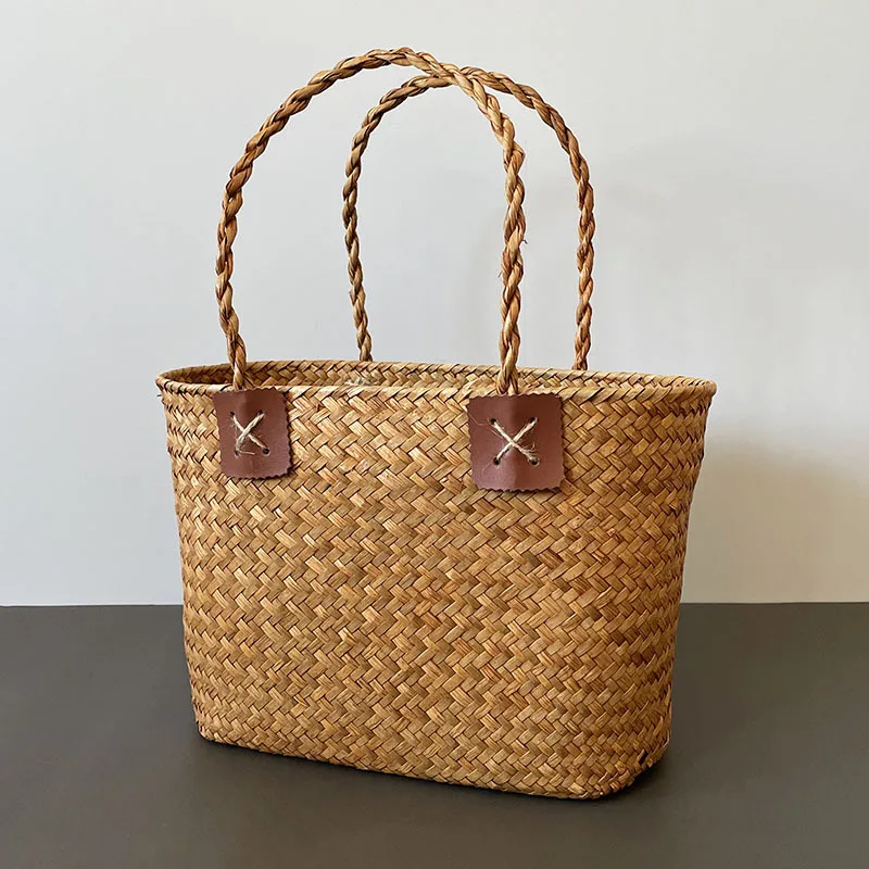 

Handmade Seaweed Woven Basket with Hand Gift Grass Woven Dry Flower Basket Storage Basket Rattan Woven