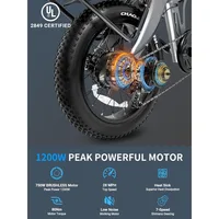 Adult Electric Bicycle, 1200/1400W Peak, 30/28MPH 60 Miles, 720WH Battery 20x 4.0 Fat Tires, Foldable, with APP/anti-theft Alarm 2