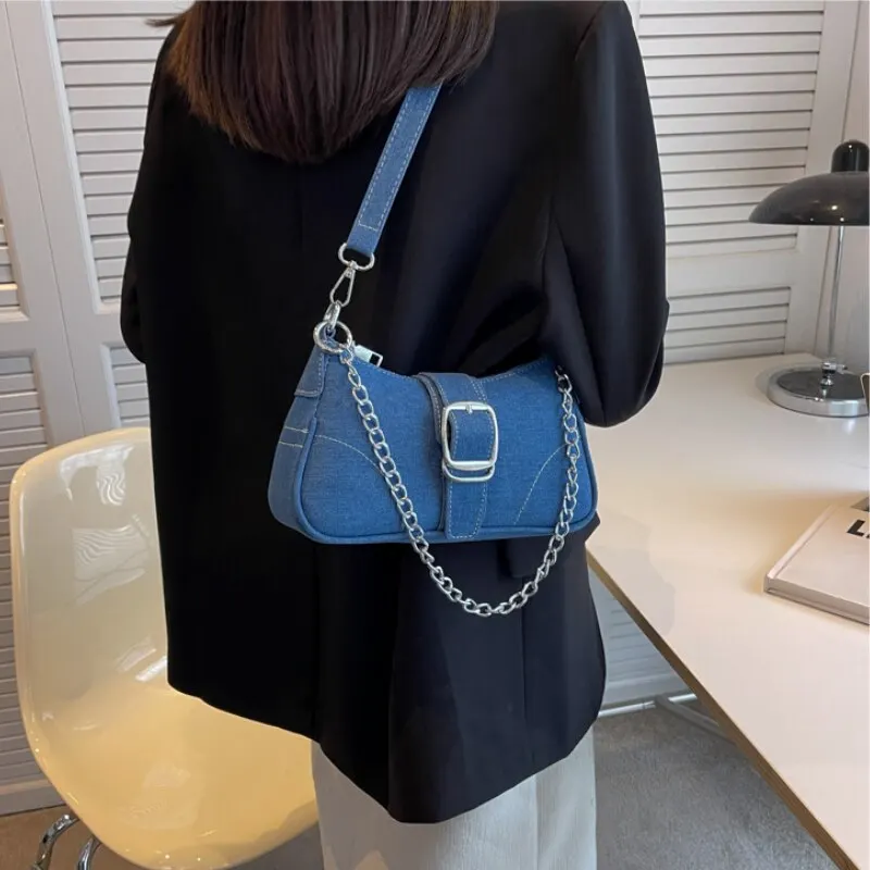New Fashionable Popular Denim Personalized Design Exquisite Texture Shoulder Underarm Small Square Bag Women Shoulder Bag