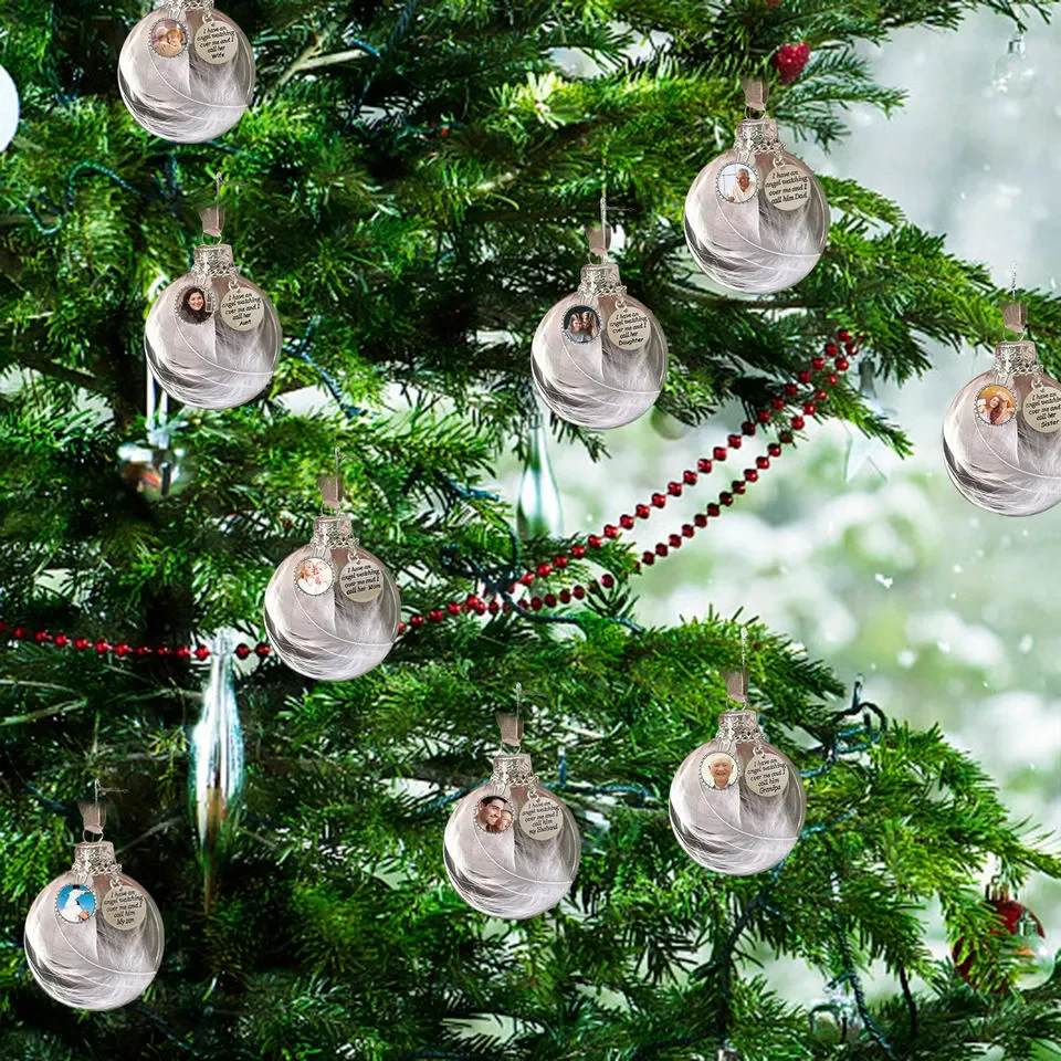 10pcs/Lot Heart Christmas Memorial Ball Feather in Clear Ornaments Christmas Ball for Decorations