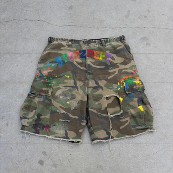 Y2K American Cargo Shorts Paint Splatter Camouflage Pattern Bottom New Trendy Retro Hip Hop Streetwear Unisex Baggy Short Pants 1