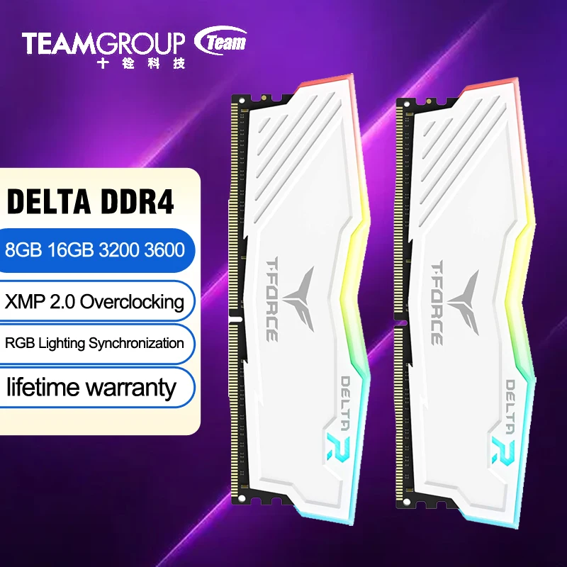 TEAMGROUP-T-Force Delta RGB Gaming Memory RAM, 8 Go, 16 Go, 3200MHz, CL16,  3600MHz, CL18 Desktop, TUF, Blanc, Noir - AliExpress
