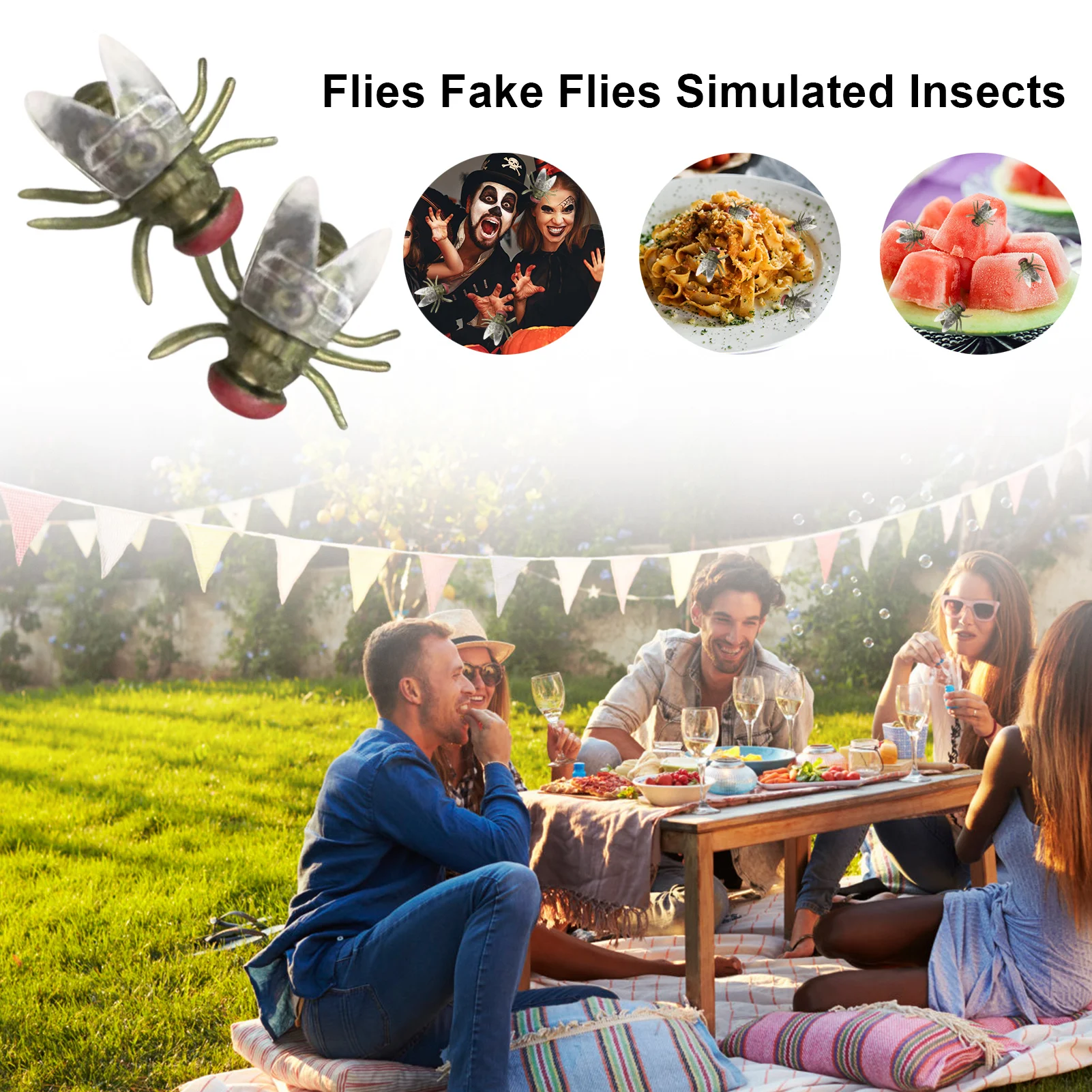 Halloween Fake Flies Prank Set, 100 Pcs Realistic Plastic Flies