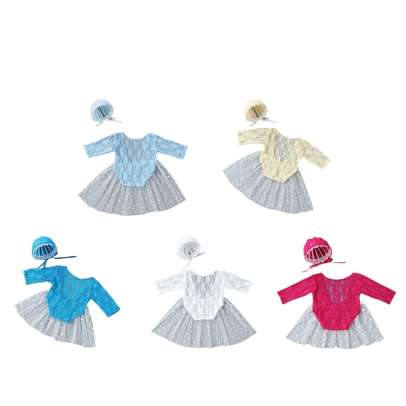 

3Pcs Newborn Photography Props Outfits Baby Lace Romper Headband Short Skirt Set Infants Photo Bodysuit Dropship