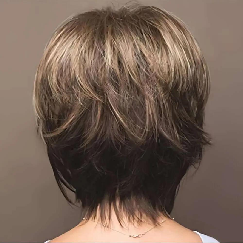 Natural synthetic bob bob wig with bangs mother headgear heat-resistant wig short slightly curly brown beige mixed color