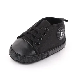 Baby Canvas Classic Sneakers - Star Print First Walkers with Anti-Slip Soles - 11cm (Allblack)