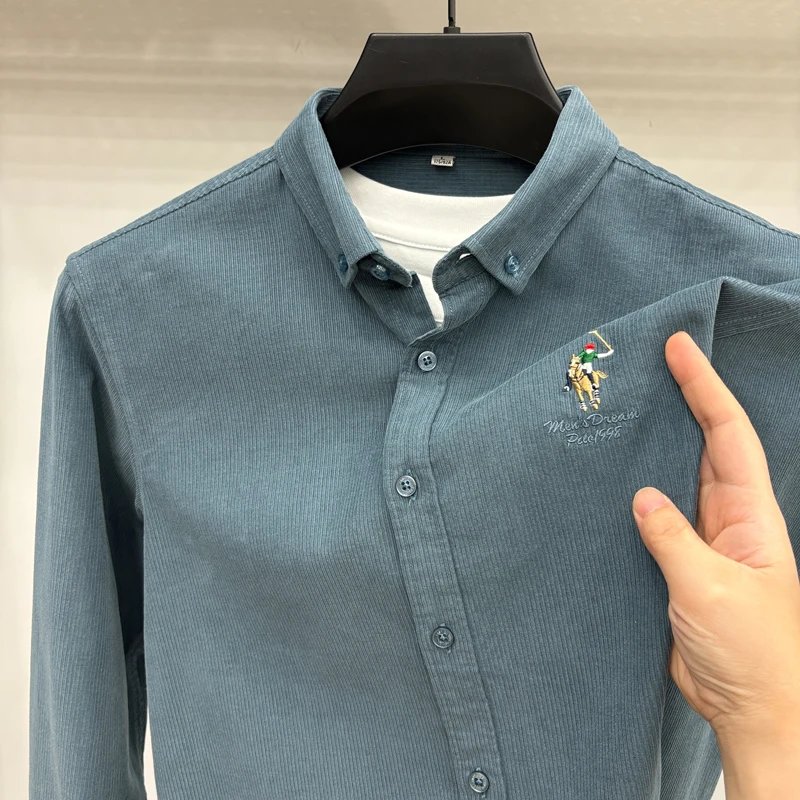 Spring and Autumn New 100% Cotton Long Sleeve Shirt for Men's Business, Leisure, Skin Friendly, Comfortable Collar Shirt Coat