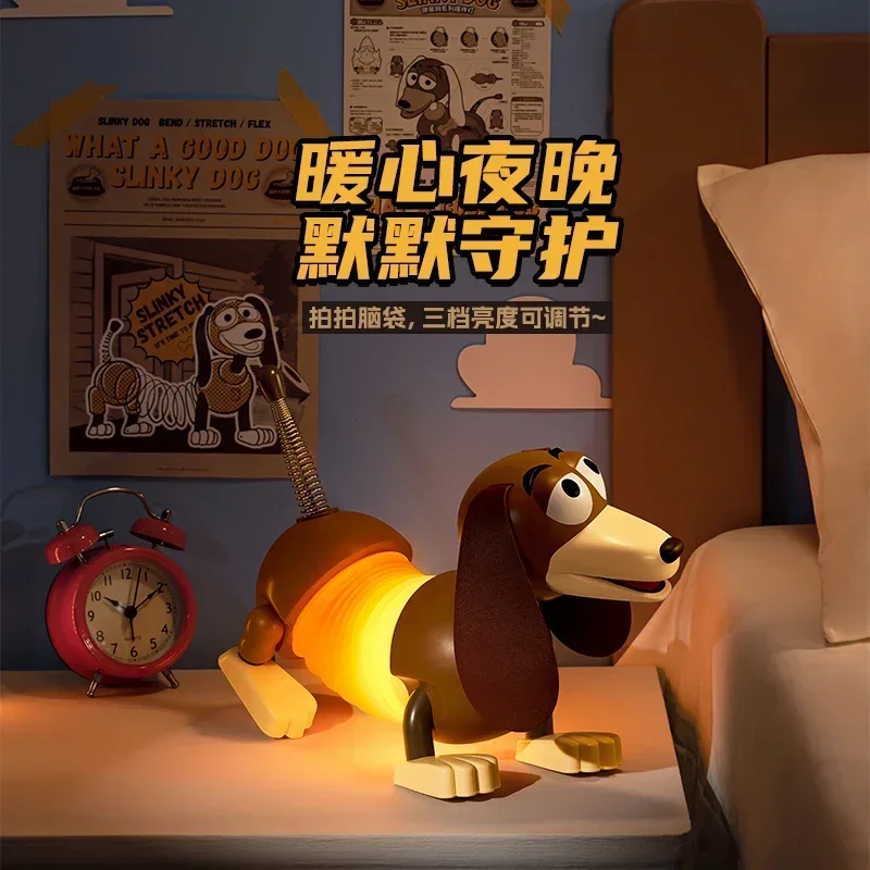 

New Disney Toy Story Night Light Kawaii Anime Slinky Dog Figure Bedroom Home Sleep Lamp Figurine Desk Decor Kids Toys Boys Gifts
