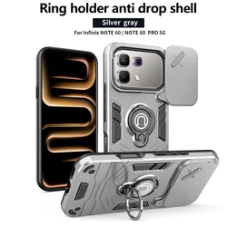 Rugged Armor Shockproof Phone Case with Sliding Window and Metal Ring Holder for Note 60 Pro 5G X6878 (Gray)