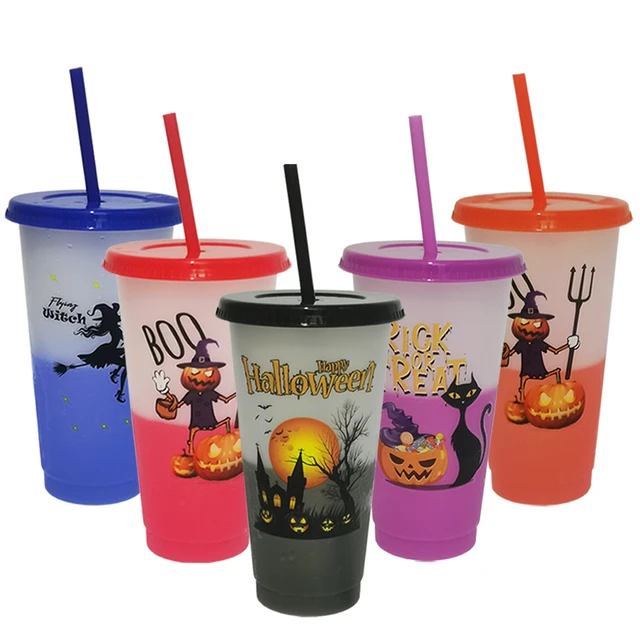 Color Changing Cups with Lids & Straws - 24 oz Cute Reusable Plastic Tumblers  Bulk