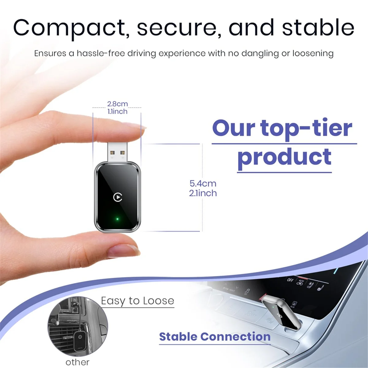 T27C Wireless CarPlay Adapter for IPhone, Convert Wired to Wireless, Mini Size, USB & USB-C, No Delay