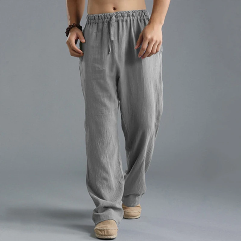 Mens Casual Pants Cotton Linen Beach Pants