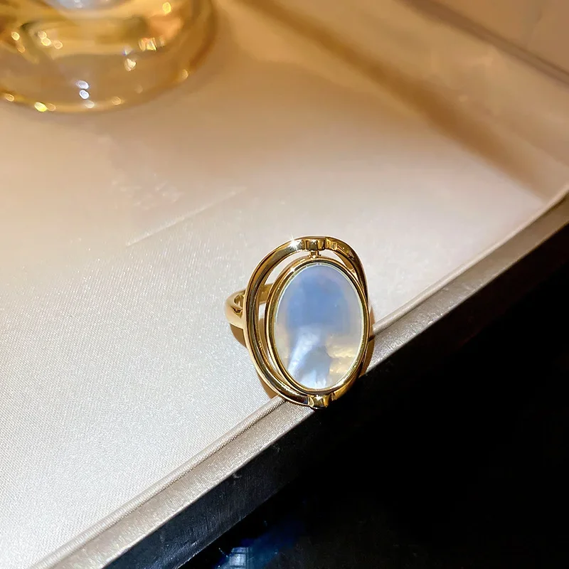 Charm Personality Rotatable Double Sided Opal Rings Women Stainless Steel Oval Anillos Indie Statement Jewelry Gifts New 2024