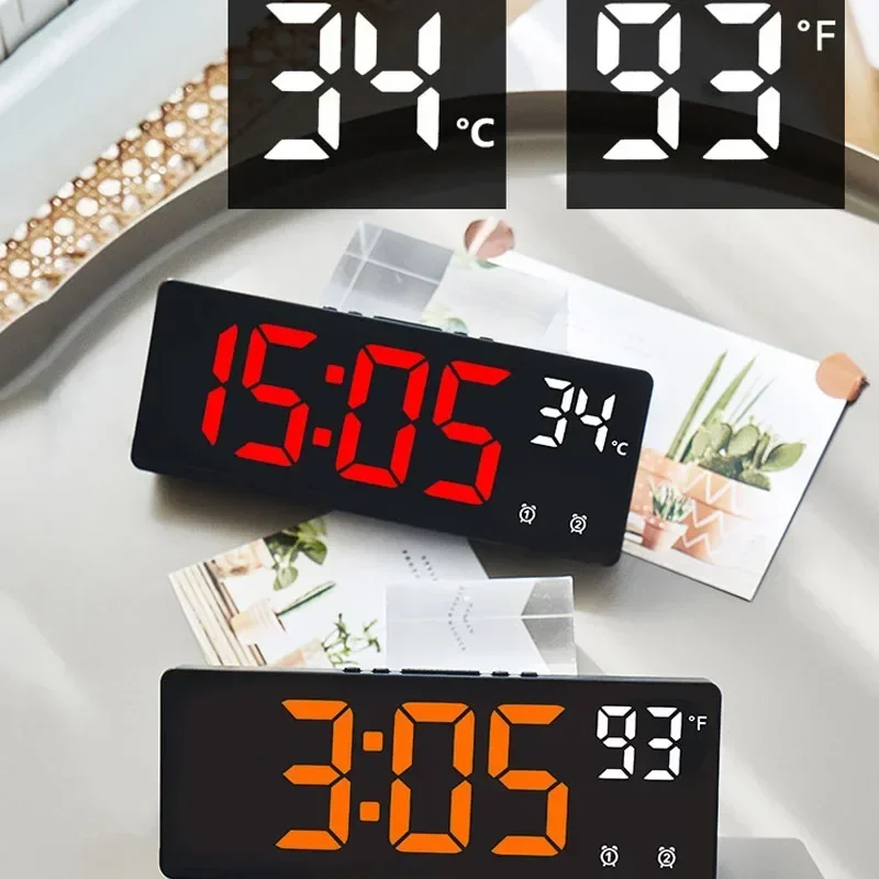 Voice Control Digital Alarm Clock Temperature Dual Alarm Snooze Desktop Table Clock Night Mode 12/24H LED Watch Desk