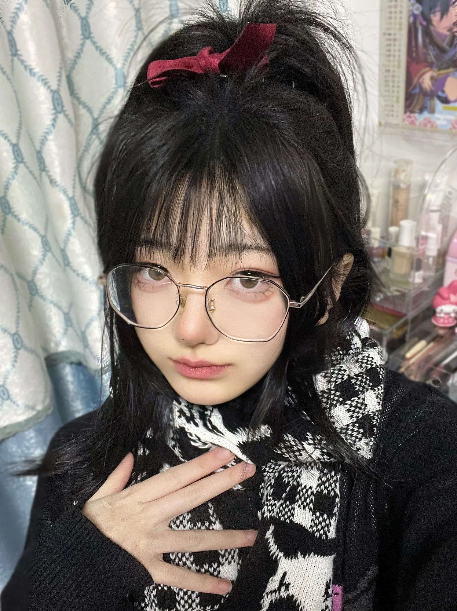 Punk Harajuku Japan Scarf Gothic Y2k Hot Girl Subculture Skull Scarves Warm Knit Scarf Black White Winter Scarves