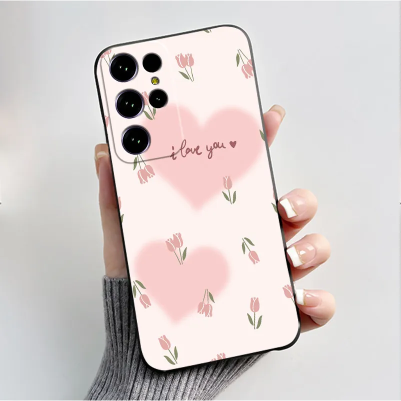 Cute Flower Cartoon Black Silicone Phone Case - Soft, Printed Cover