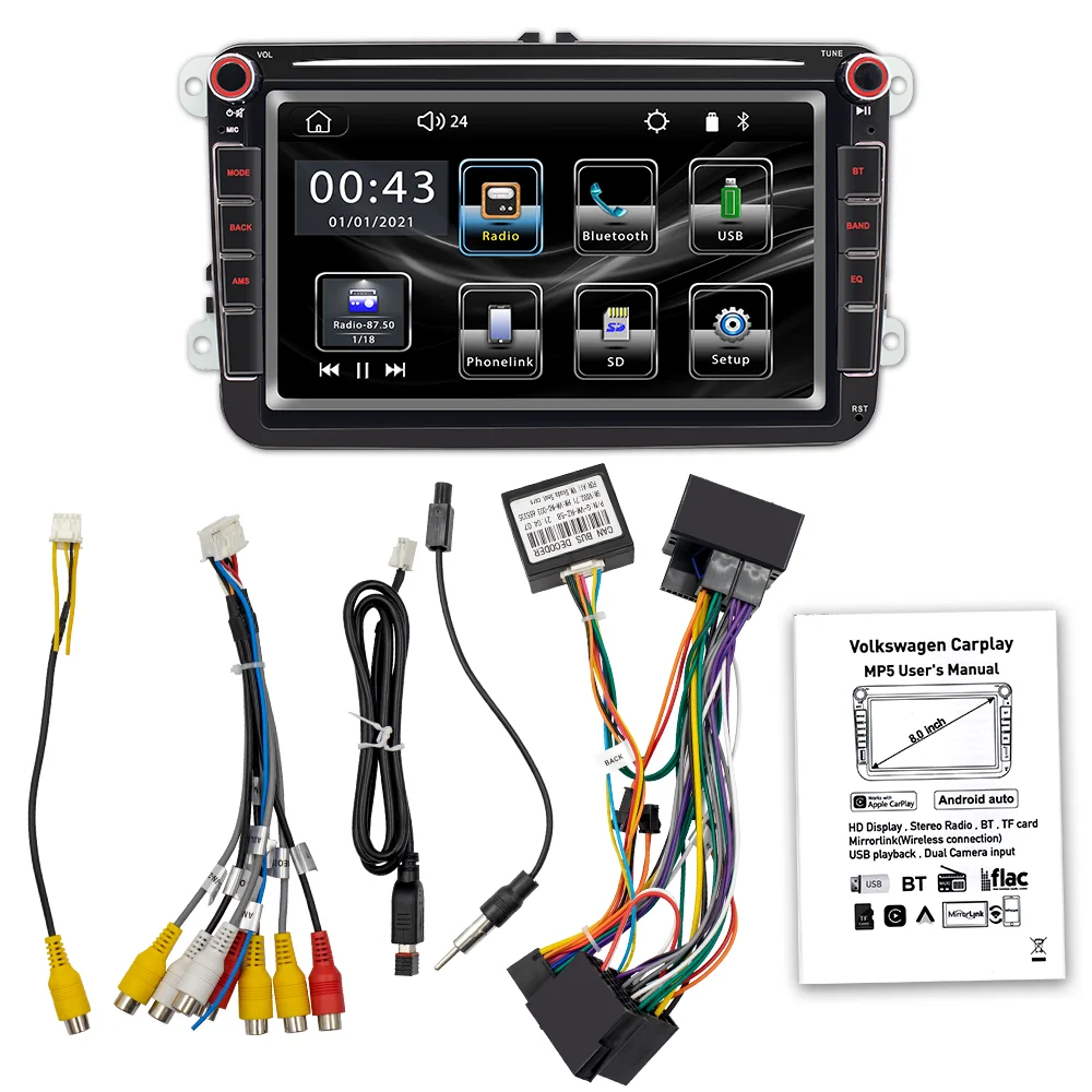 BQCC For Volkswagen 9" IPS Car MP5 Player AUX FM AM Mirrorlink Car Radio USB BT Wired Carplay Android Auto Vehicle Player 9083C
