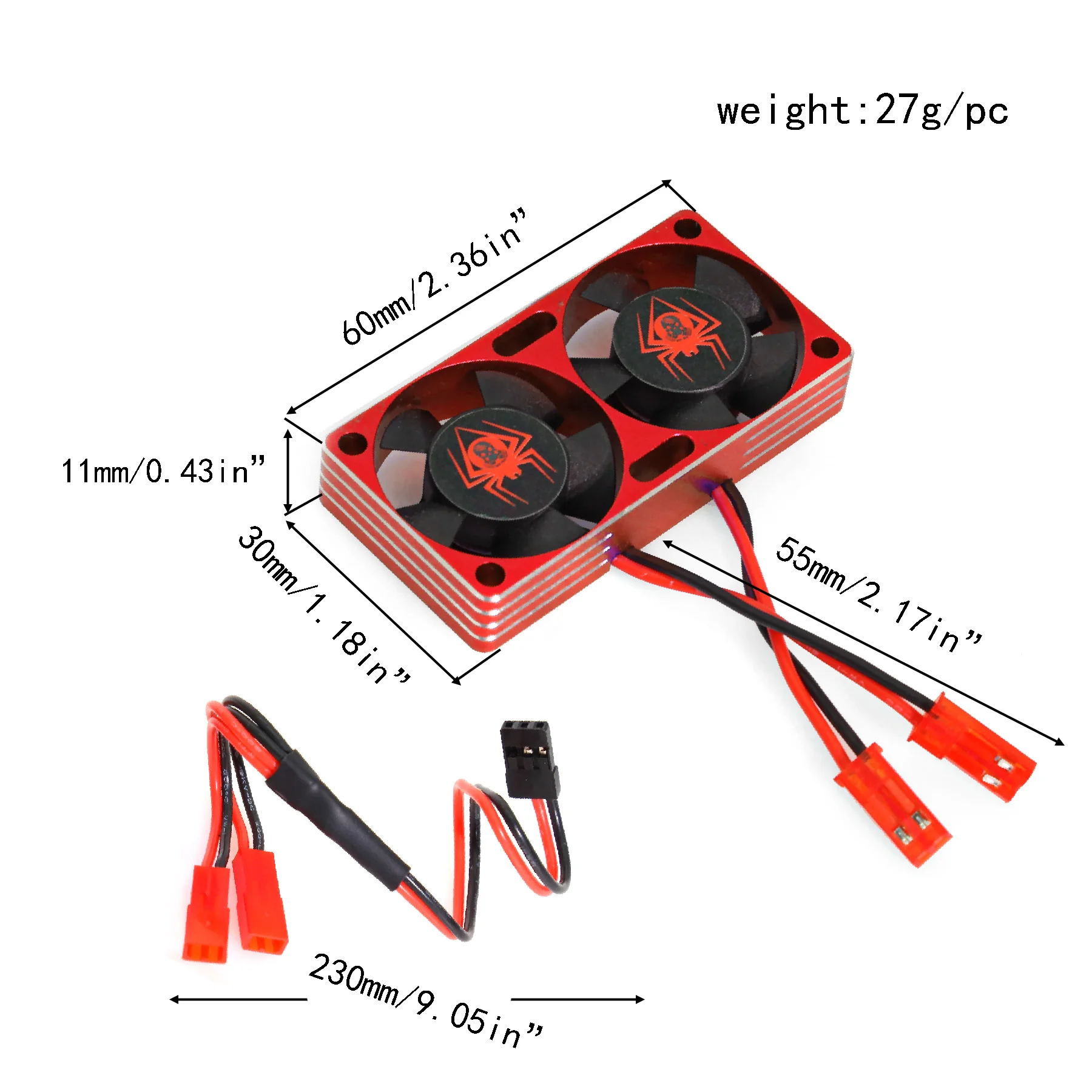 Ventilateur RC rouge en alliage, vue de dessus montrant les pales et le moyeu, parfait pour une dissipation thermique efficace.