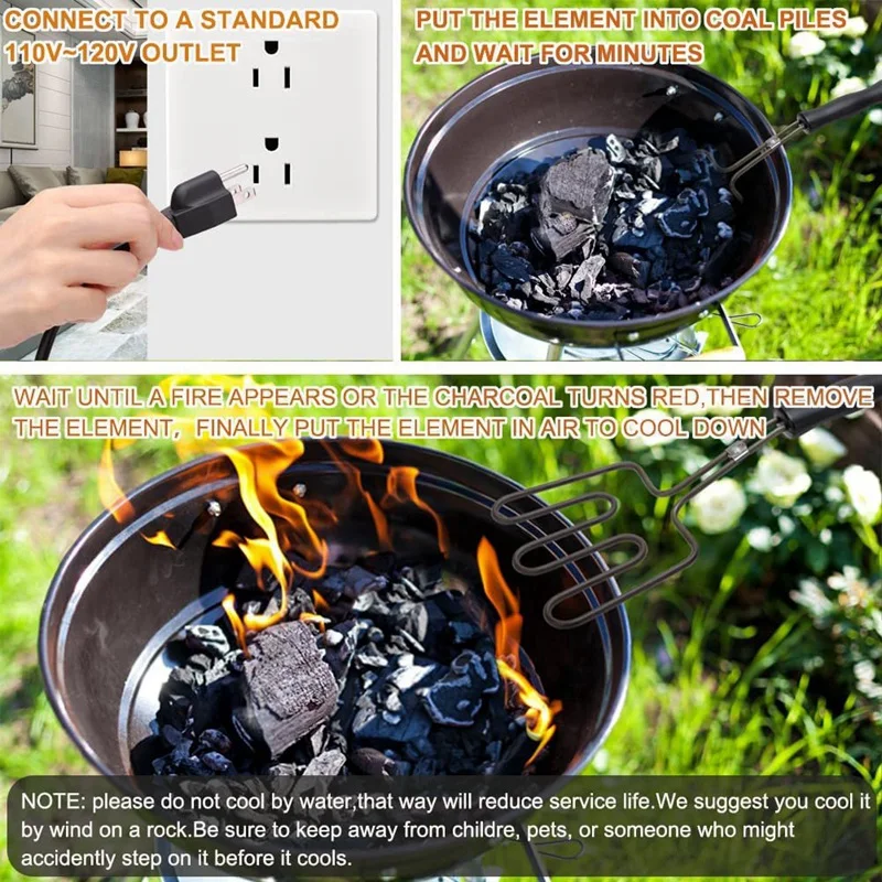 Electric Charcoal Starter 800W for Big Green Egg Kamado Joe Bbq Grill Charcoal Ignite Briquettes Fireplace Coal