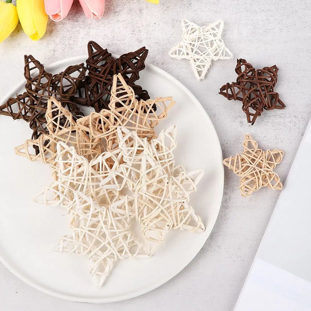 10PCS Wood Coffee White Rattan Ball Heart Stars DIY Accessories Home Decorations Christmas Tree Ornament Wedding Party Supplies