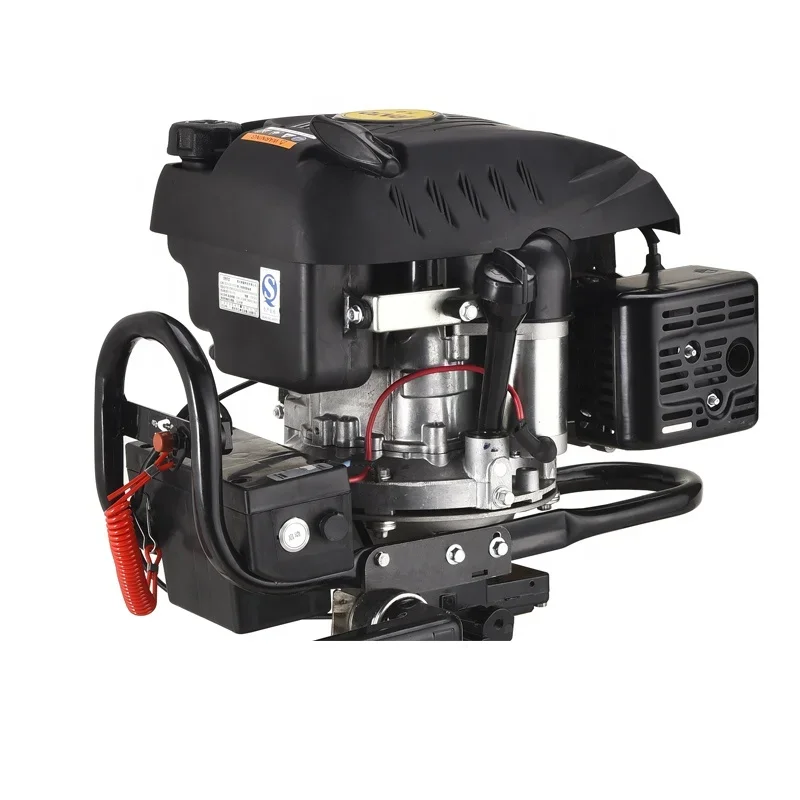 Moteur hors-bord RATO 4 temps 5HP 173cc installé sur un bateau, prêt à l'emploi