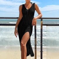 2024 Summer Ladies Vacation Hollow Out Robe Women Chic Solid Knitted Maxi Dress Fashion Sleeveless Sexy Beach Cover Up Dresses - Image 3