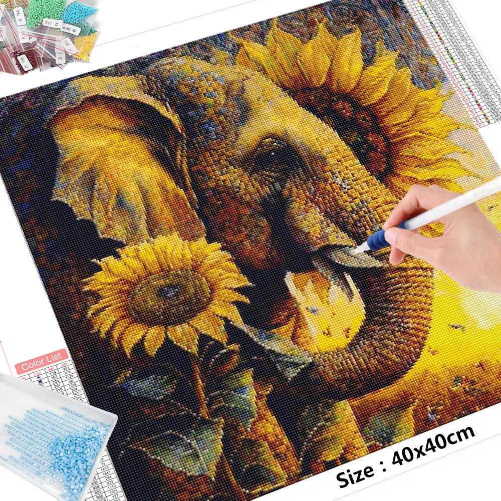 Diamond Painting - Full Round / Square - Elephant & Sunflowers A