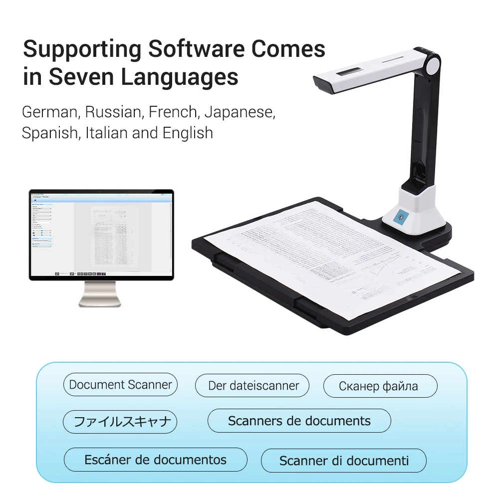 BK50 Portable 10 Mega-pixel High Definition Scanner Capture Size A4 Document Camera for Card Passport File Documents Recognition