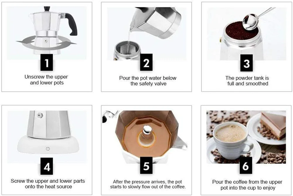 Description Picture 4 of itemAluminum Coffee Kettle Household Italian Octagonal Moka Coffee Tea Pot Office Home Travel Outdoor Camping Tableware Equipment