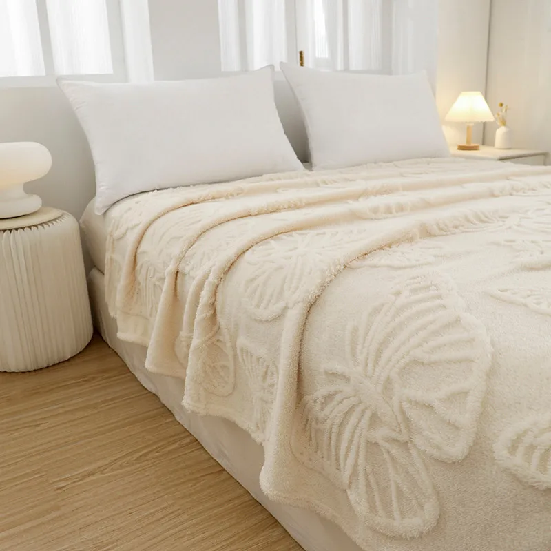 Flannel Solid Color Blanket 3D Butterfly Ultra Soft Fluffy Lightweight Elegant Simple Fleece Blanket for Sofa Chair Bed 4