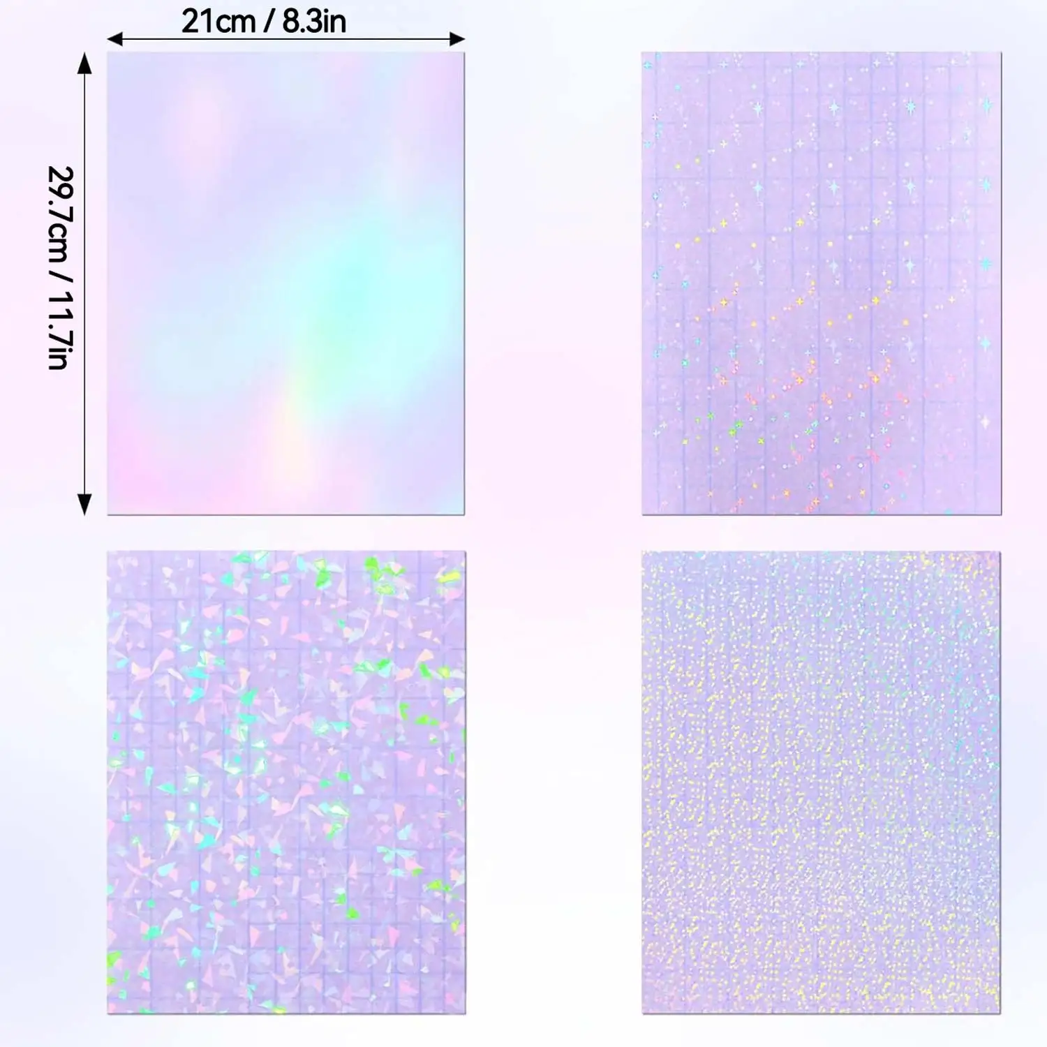 Mixed 20/40PCS A4 Holographic Clear Vinyl Self-Adhesive Waterproof Transparent Cold Laminating Film for Office & School Supplies - 3
