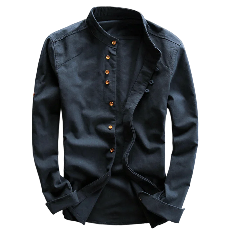 

Рубашка мужская с воротником-стойкой, льняная сорочка из хлопка и льна, приталенный силуэт, длинный рукав, Повседневная дышащая классическая, в японском стиле, Харадзюку