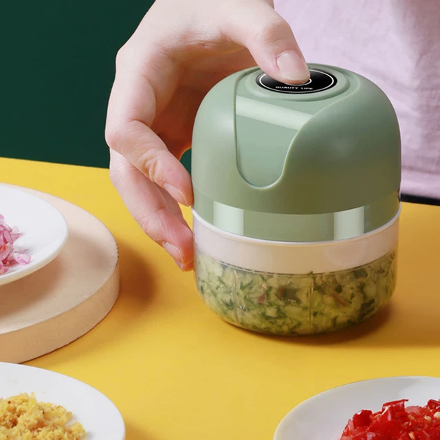 Electric Mini Food Chopper, Rechargable Small Food Processor for Garlic,  Puree, Onion, Herb, Veggie, Ginger, Fruit Blender (250ml+100ml 2 cups,  Green)