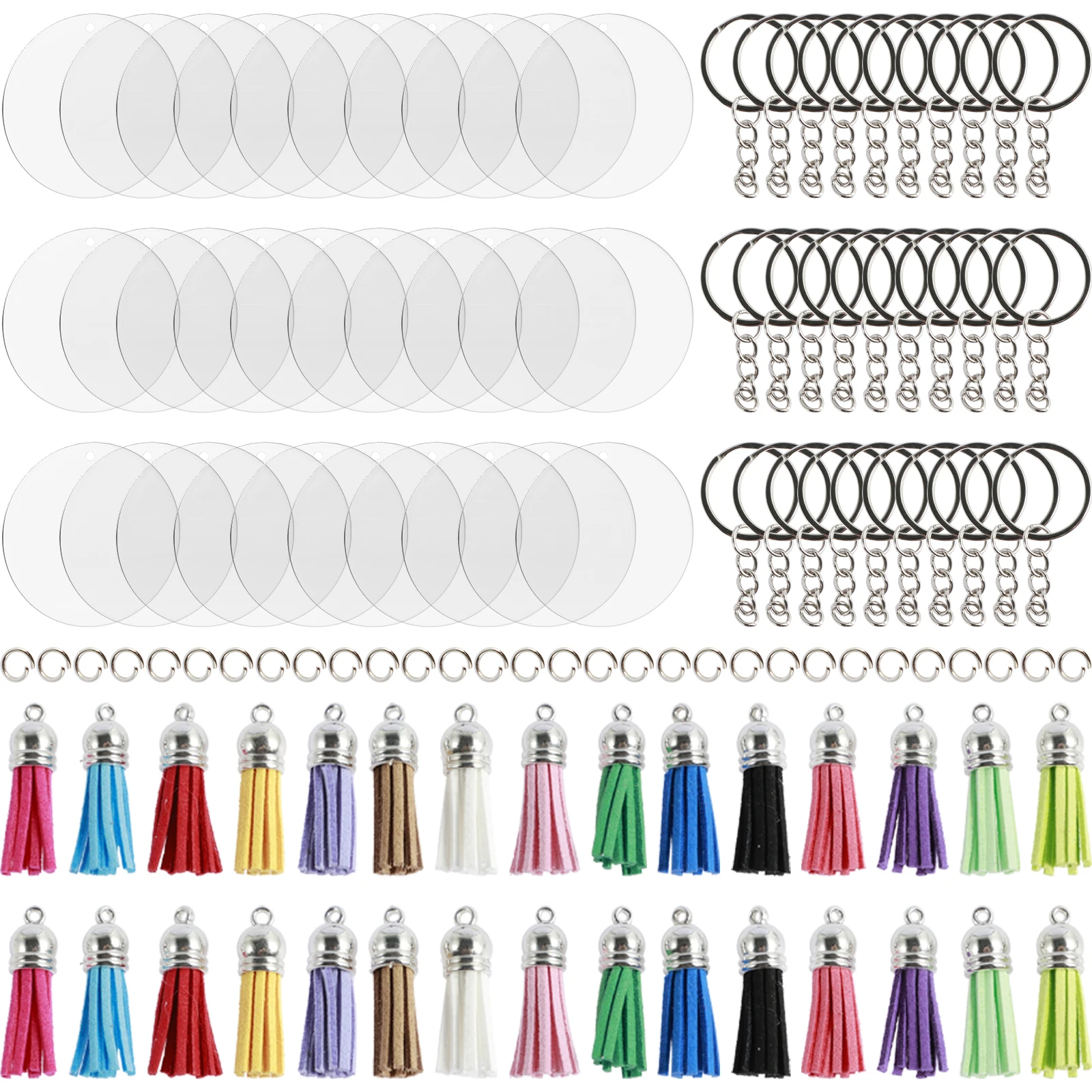 New 30Pcs Sublimation Keychain Blanks DIY Sublimation Blank Keychain with Tassels and Jump Rings Blank Key Chains