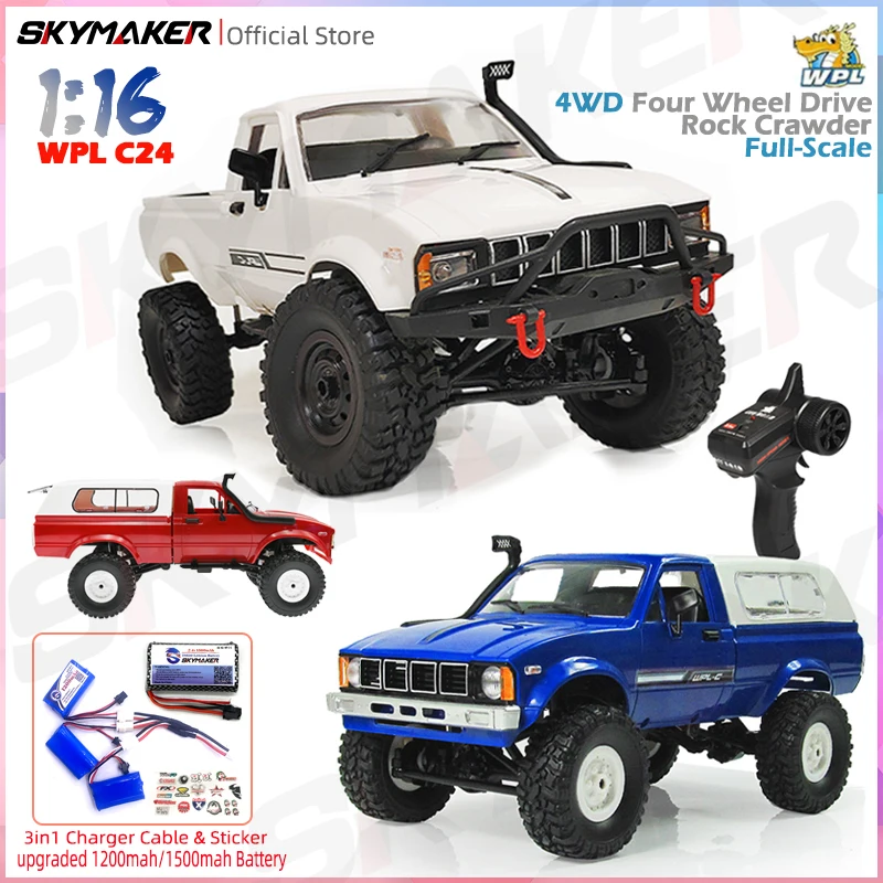 WPL C24 1/16 Scale 4WD RC Crawler Truck - 2.4GHz Remote Control With Headlights