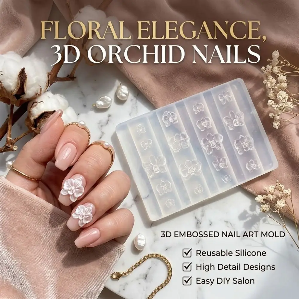 실리콘 네일 아트 조각 템플릿 꽃 패턴 조각 템플릿 3D 팔레놉시스 꽃 몰드 재사용 가능한 나비 난초 디자인
