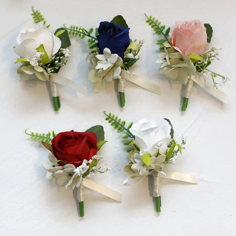

Classic Rose Flowers Artifical Boutonnieres for Groomsman Wrist Corsage Bridesmaid Wedding Accessories bodas
