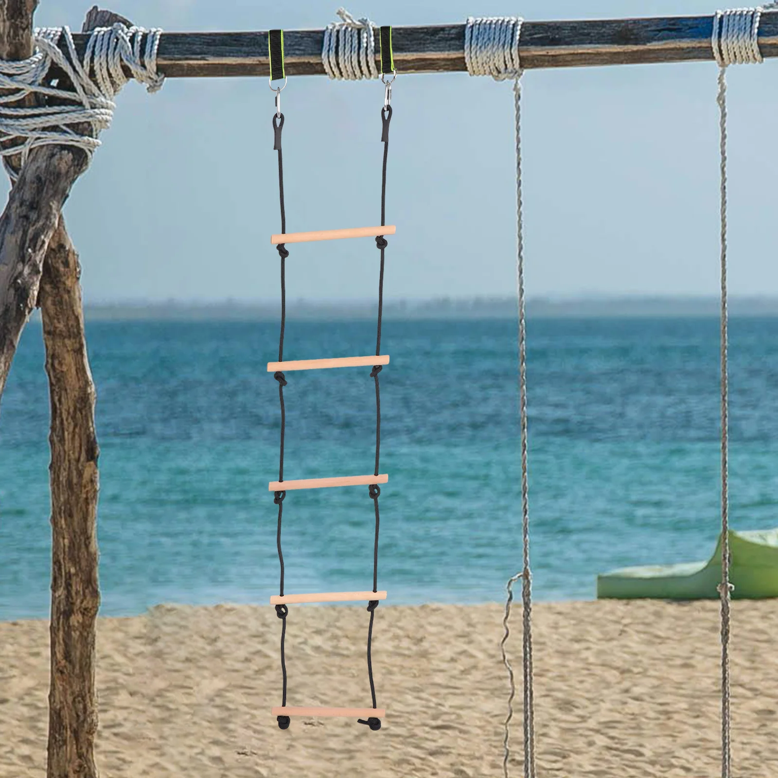 Climbing Sports Toys Wooden Swing Rope Ladder Outdoor Accessories Kids Beech for Playset Treehouse Child 4